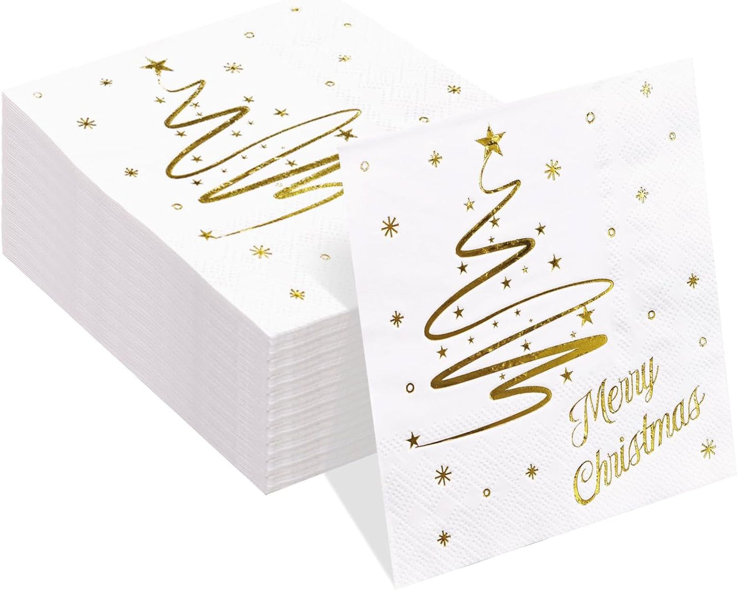 Gold Foil Christmas Tree Cocktail Napkins - 50 Pack