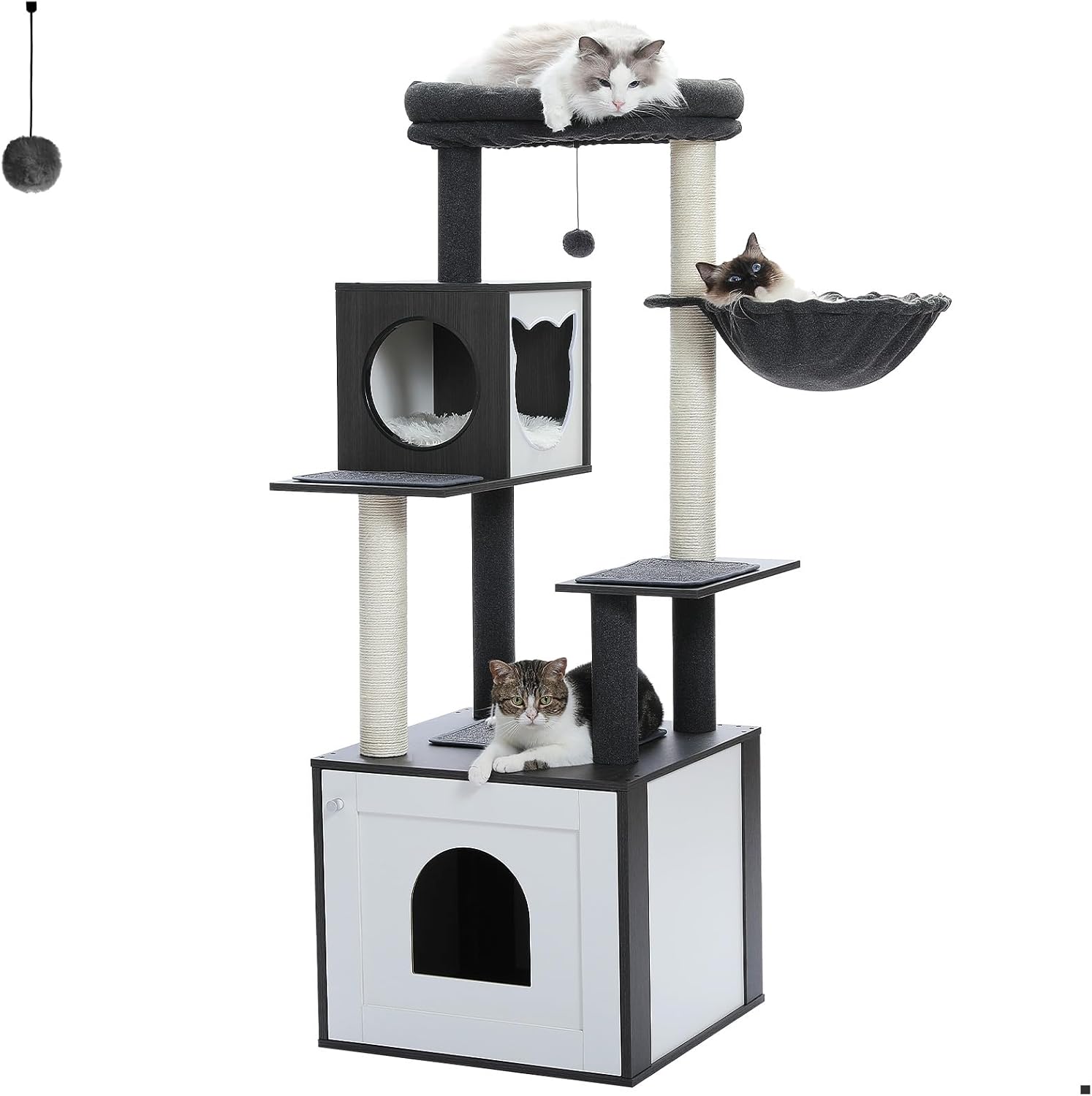 Tall Cat Tree with Litter Box Enclosure for Large Cats