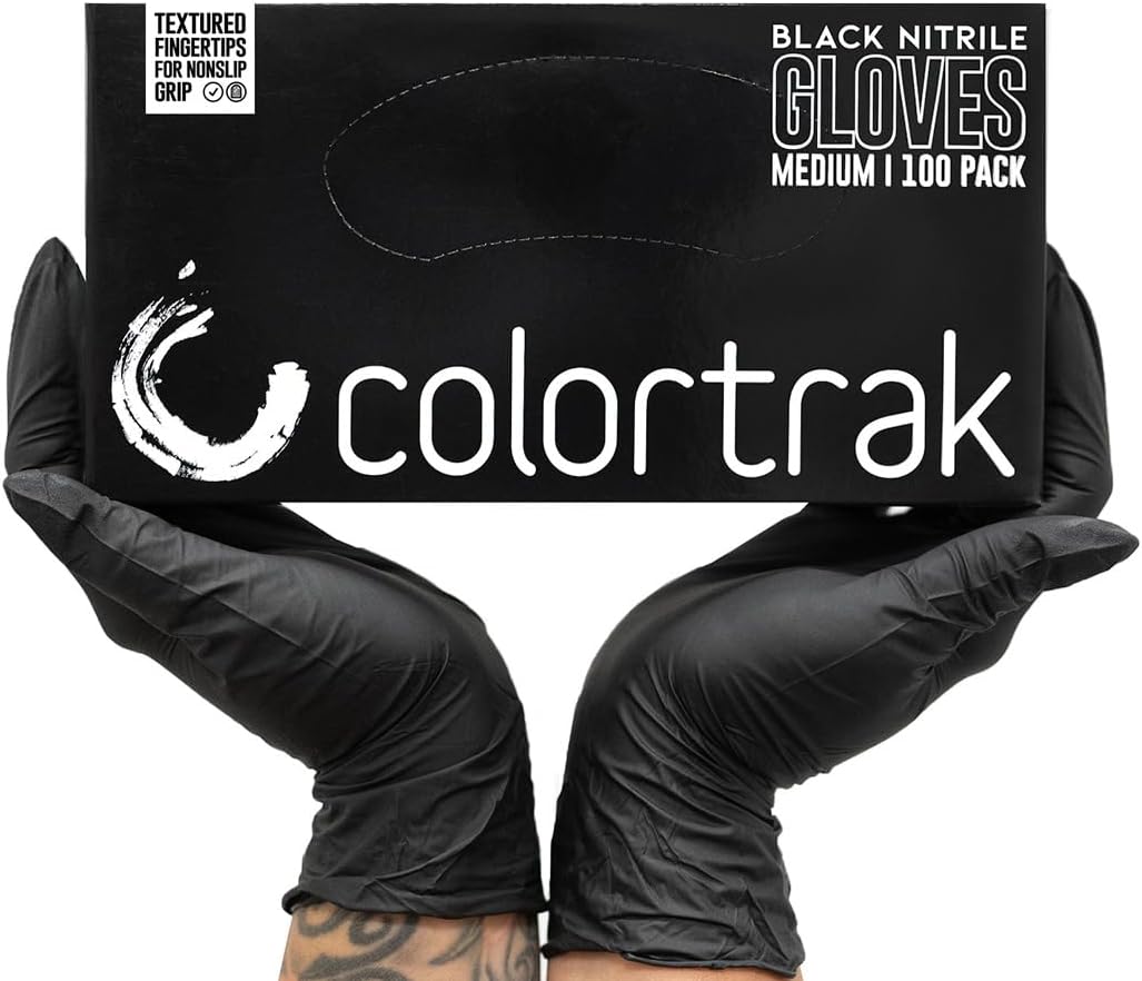 Colortrak Black Nitrile Gloves - Latex-Free, Allergy-Safe