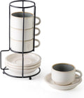 Porcelain Stackable Espresso Cups with Saucers and Metal Stand