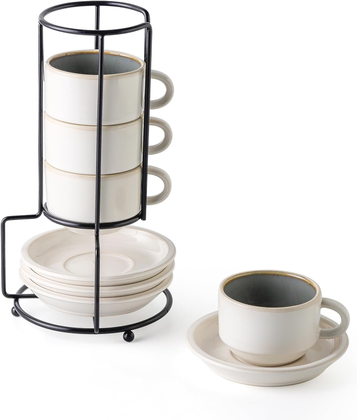 JIEMEI HOME Stackable Espresso Cups with Saucers and Stand