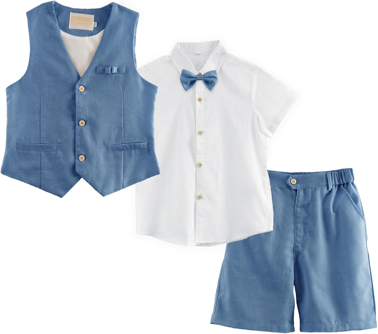 LOLANTA Boys Linen Suit 4 Piece Summer Outfit for Kids Events