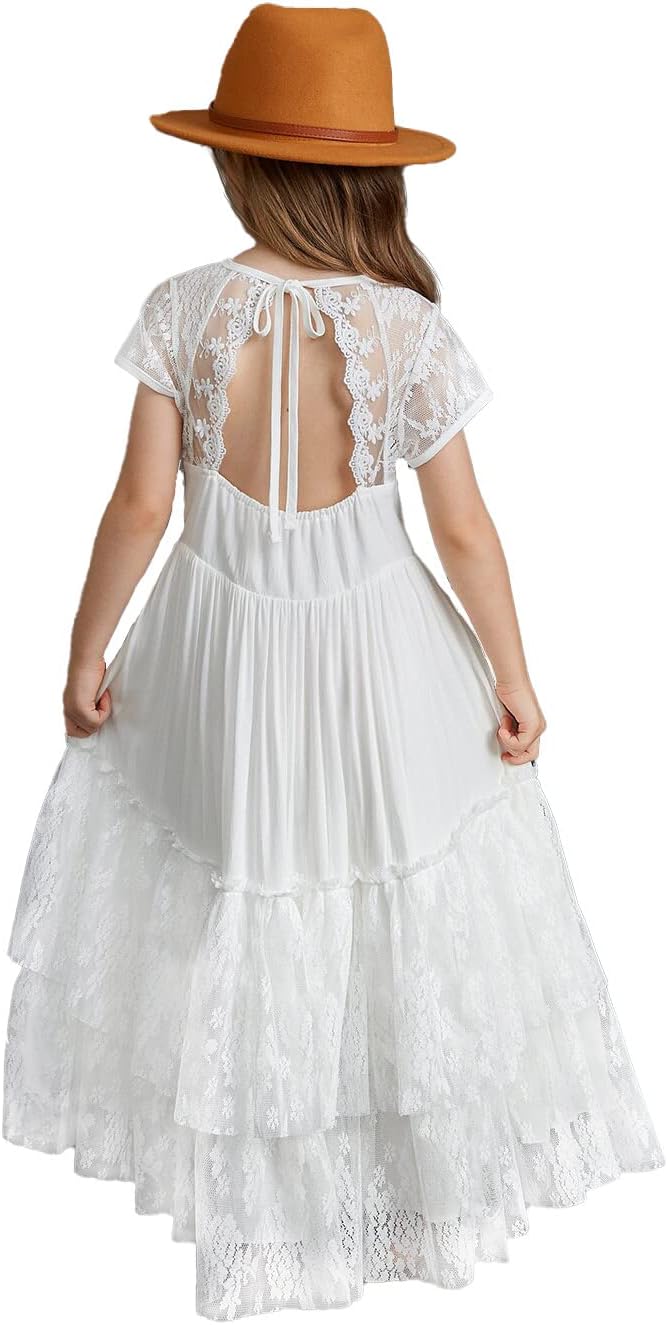 BIBIHOU Girls Lace Back Full-Length Tulle Party Dress