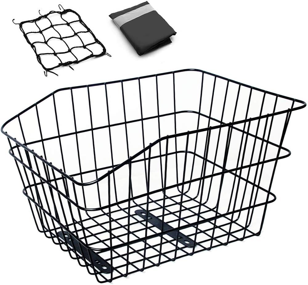 ANZOME Rear Bike Basket with Waterproof Cover and Cargo Net