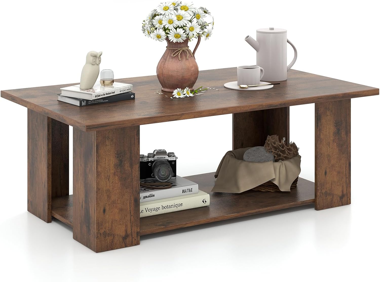 Tangkula 2-Tier Coffee Table: Small Space Solution