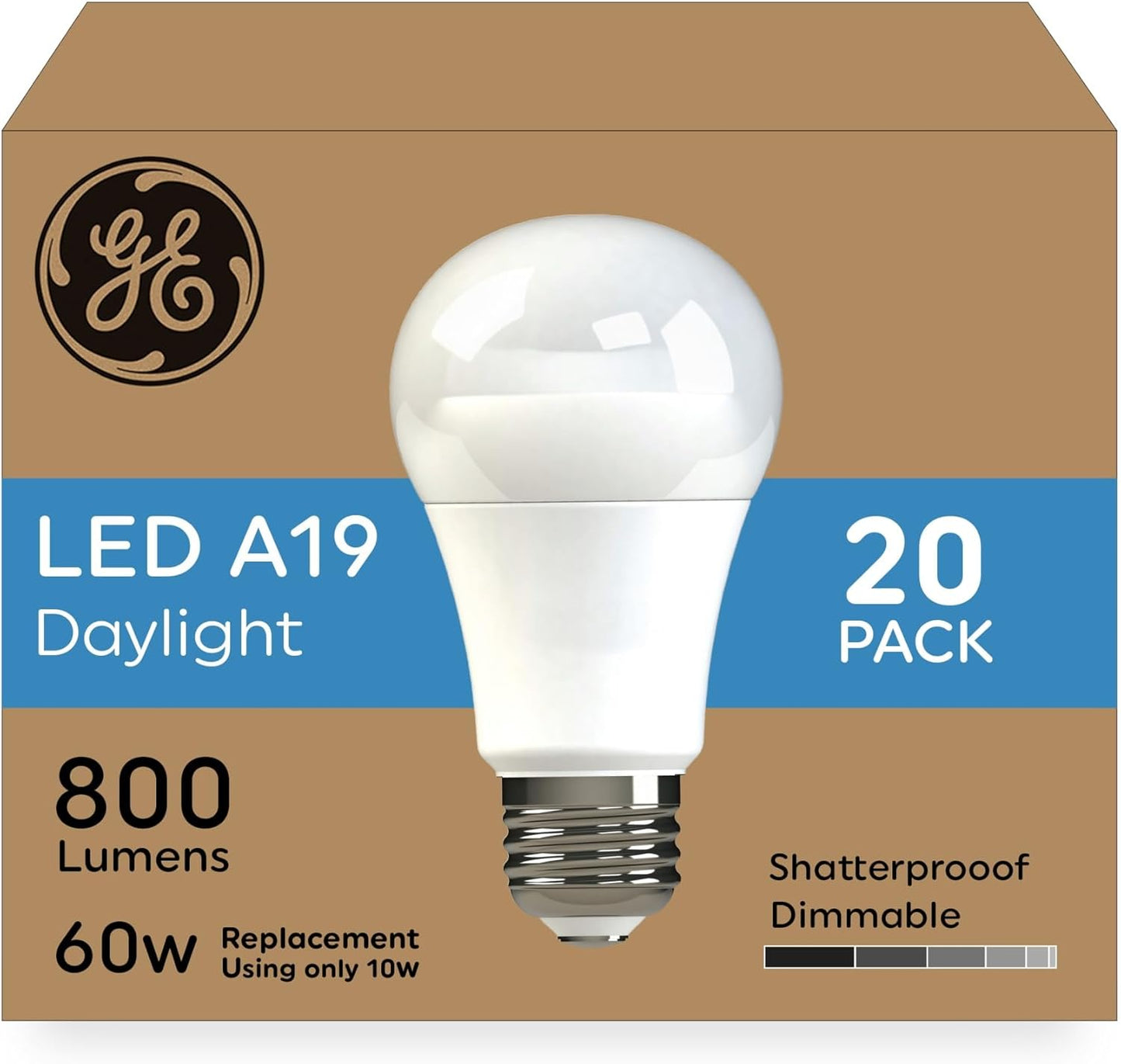 GE LED Light Bulbs 60 Watt Daylight A19 20 Pack for Bright Spaces