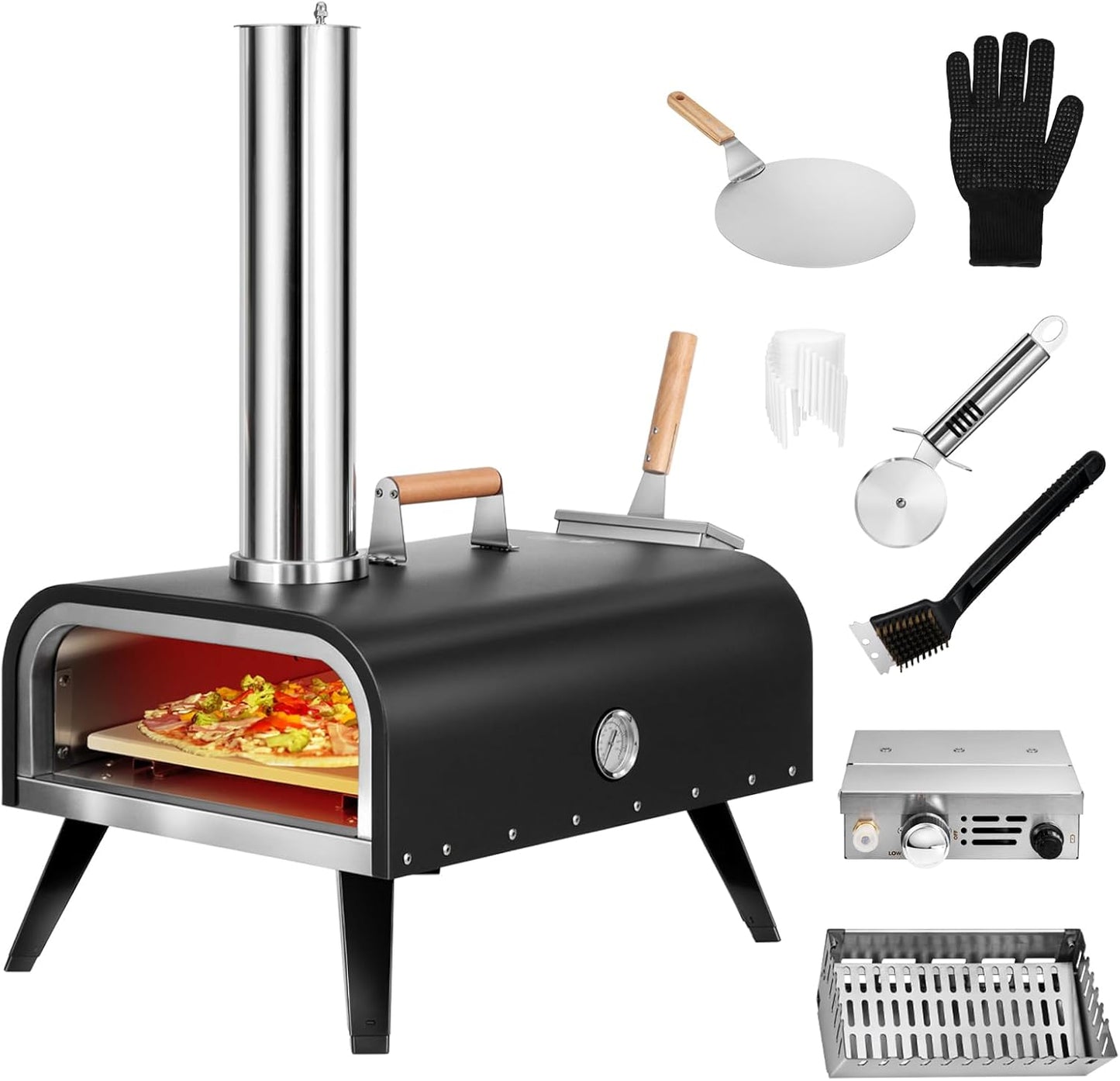 EDOSTORY Outdoor Wood Fired Gas 12ft' Pizza Oven Multi-Fuel