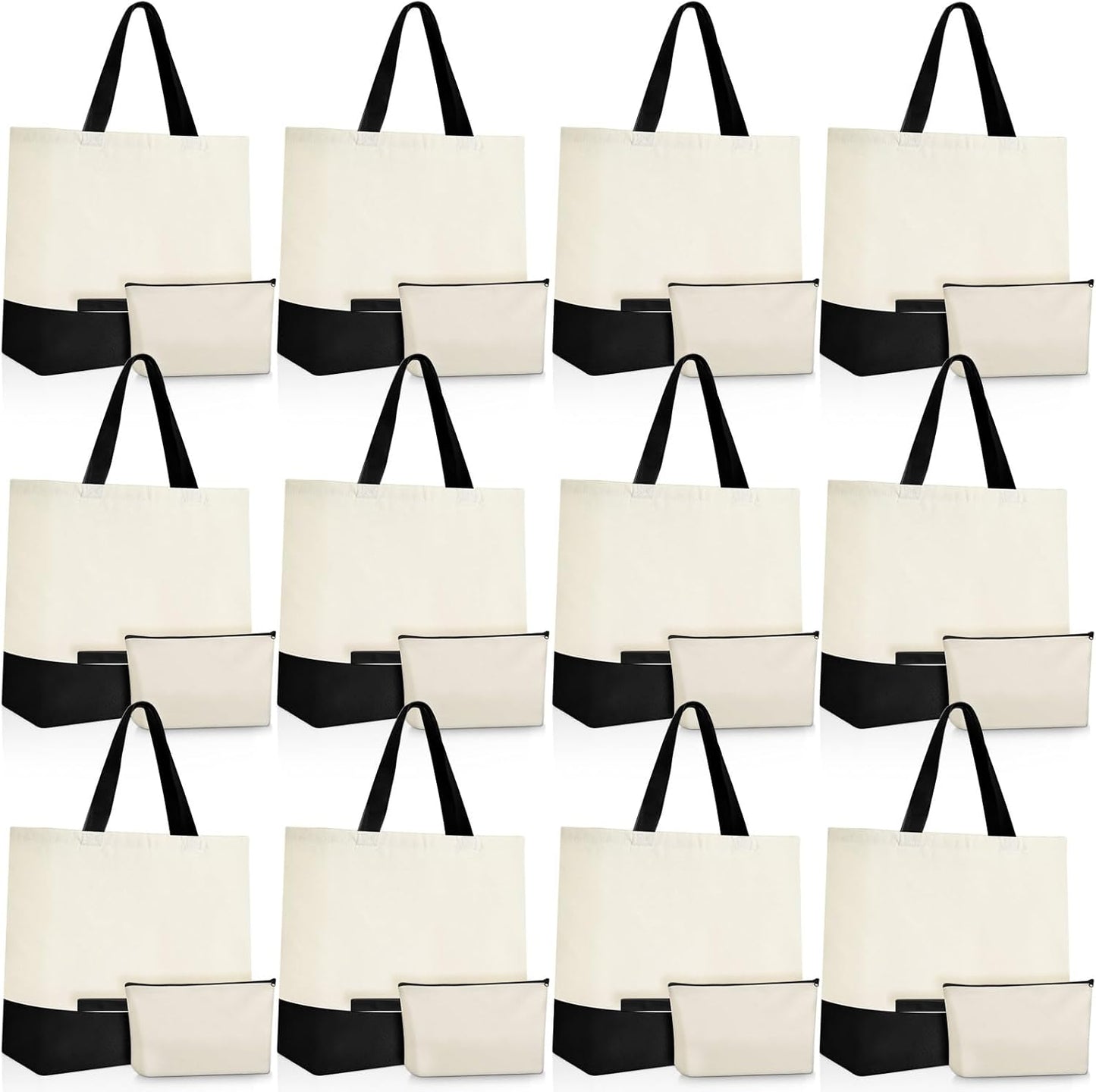 24 Pcs Canvas Tote Bags Bulk with Zipper Cosmetic Bags