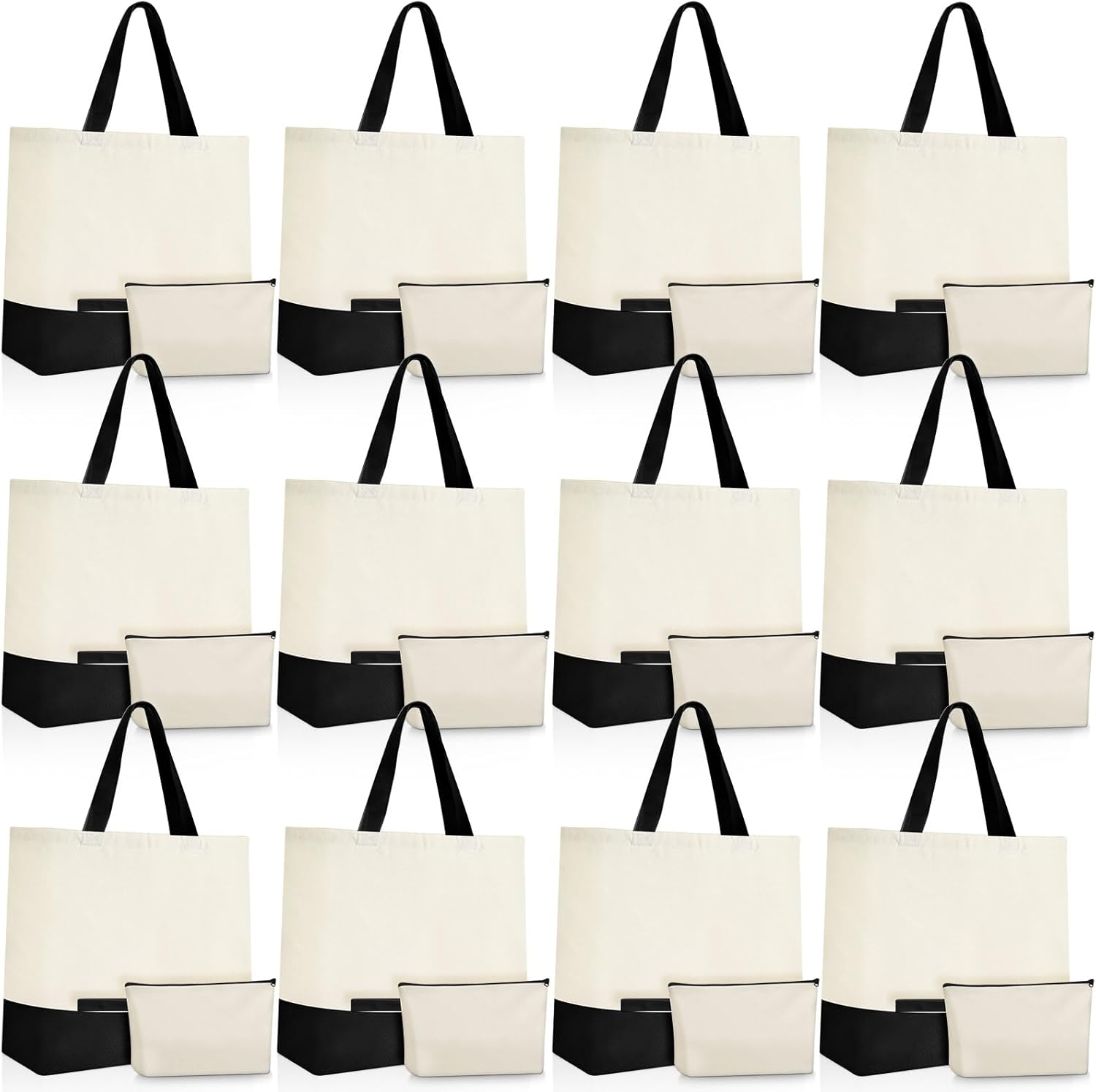 24 Pcs Canvas Tote Bags Bulk with Zipper Cosmetic Bags