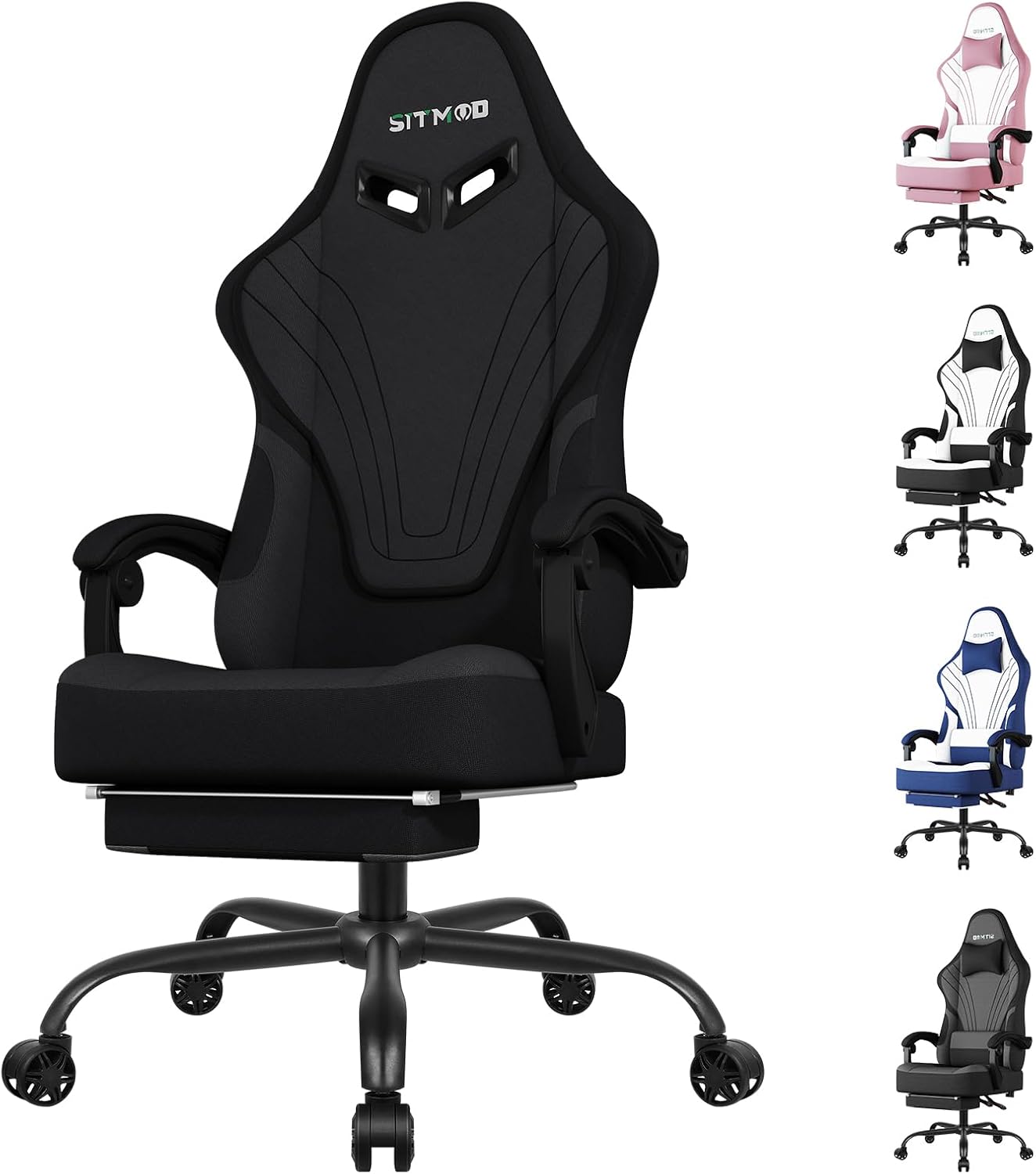 Swivel Gaming Chair with Footrest & Lumbar Support