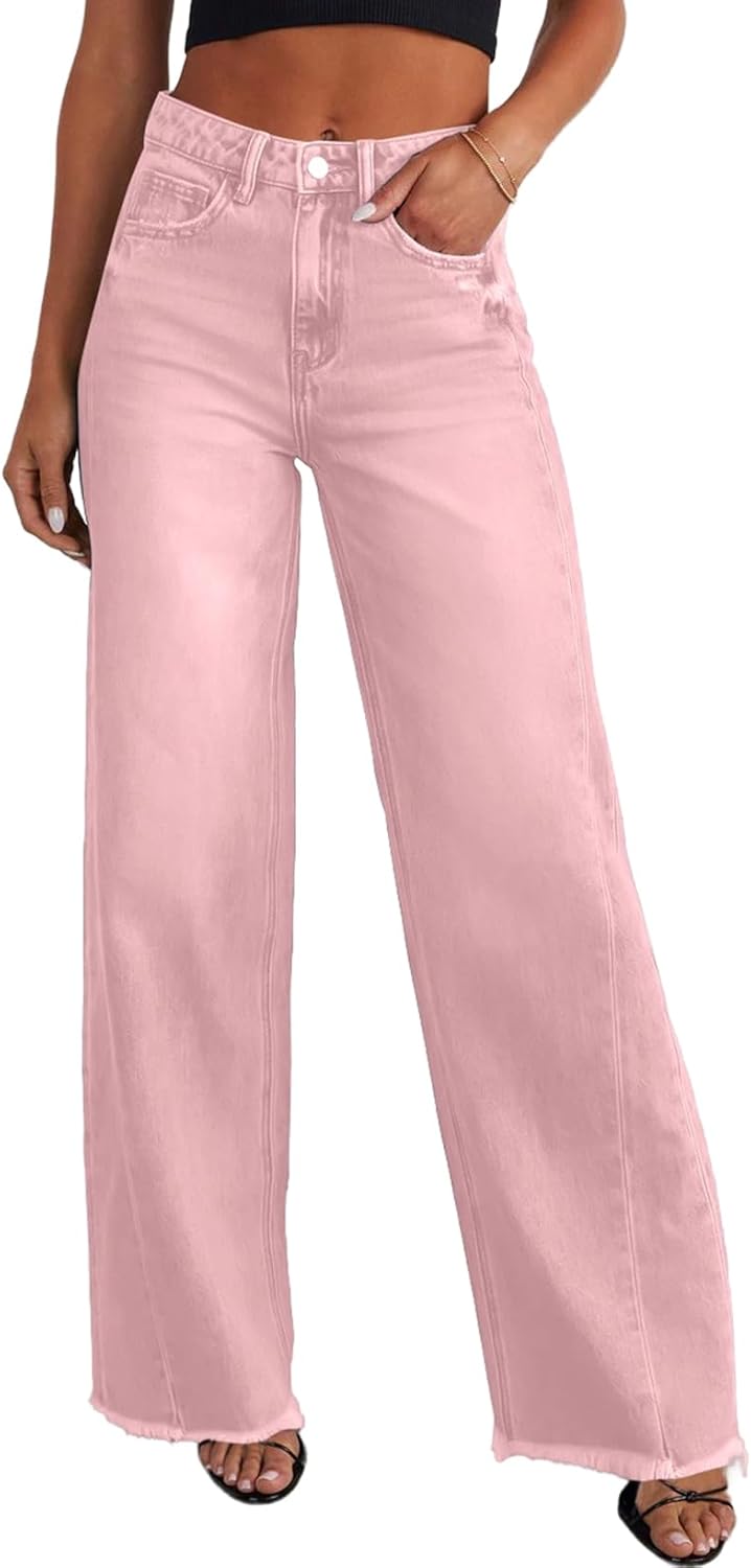 Wide Leg Jeans for Women with High Waist and Raw Hem Style