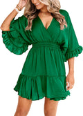 Womens V Neck Casual Mini Dress - Ruffle High Waist Summer Fit