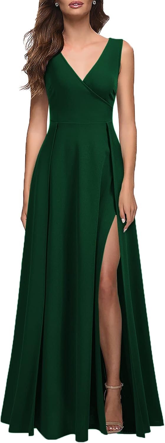MUSHARE Women's V Neck Sleeveless Split Formal Dress for All Occasions