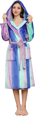 Womens Hooded Fleece Robe - Soft Velour Long House Coat