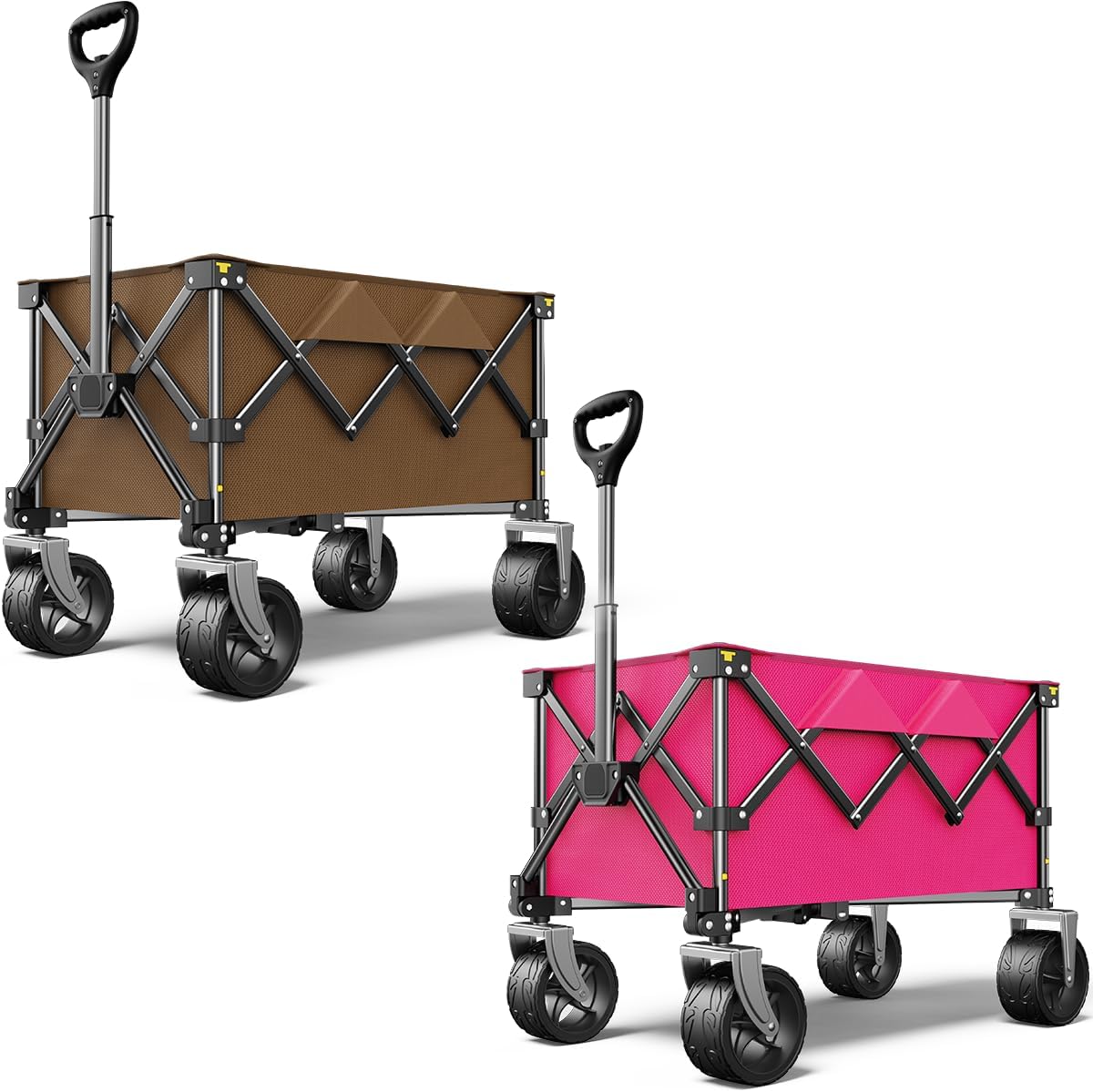 220lbs Collapsible Beach Wagon - Portable & All-Terrain Pink/Khaki