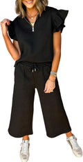 SHEWIN 2 Piece Ruffle Polo and Lounge Set - Comfortable Travel Staple