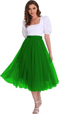 Womens Tulle Skirt Midi - Elastic High Waist Pleated Tulle
