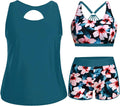 Plus Size Tankini Swimsuit for Women Teal Flower - 3-Piece Set