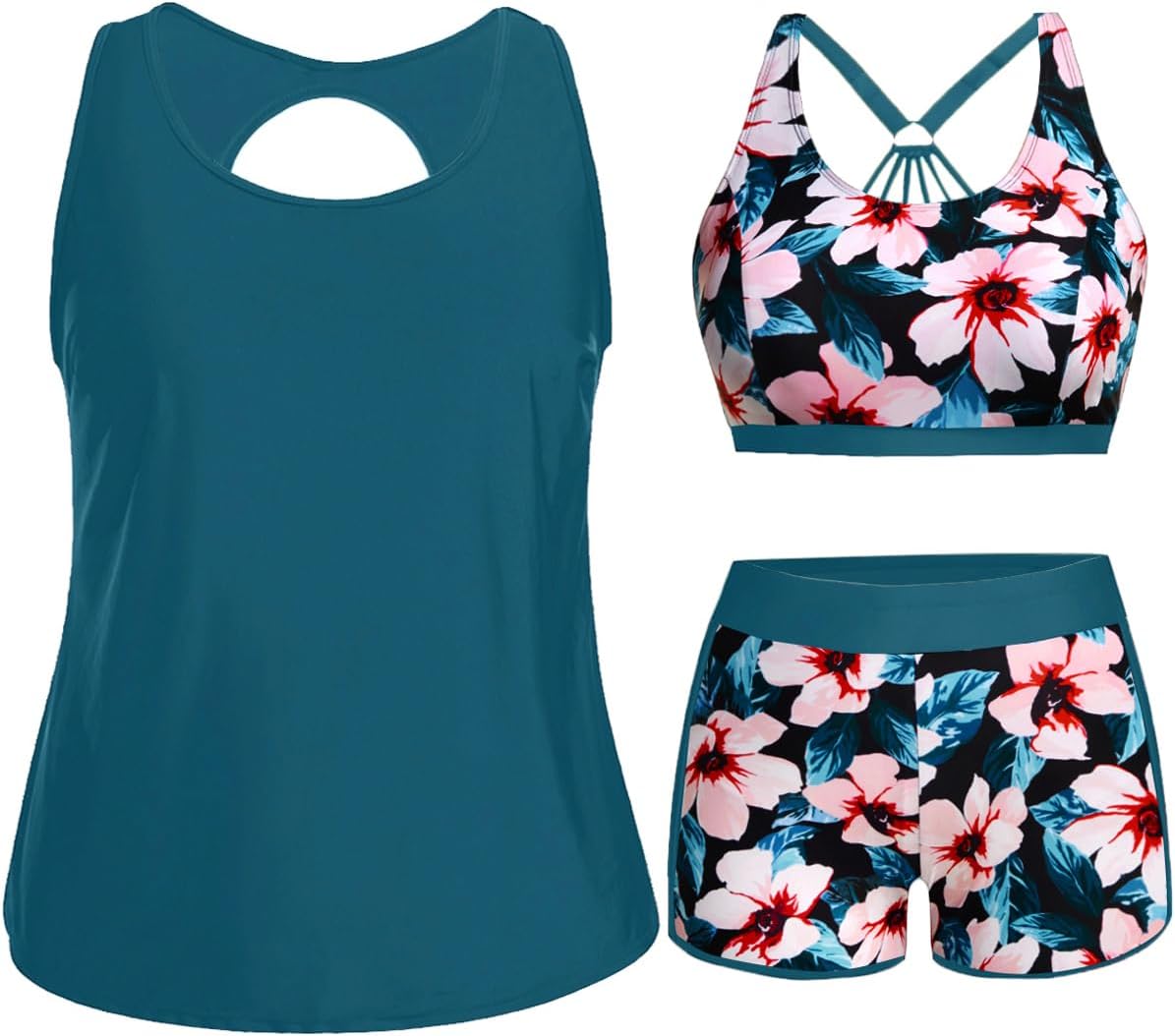 Holipick Plus Size 3 Piece Tankini Swimsuits for Women