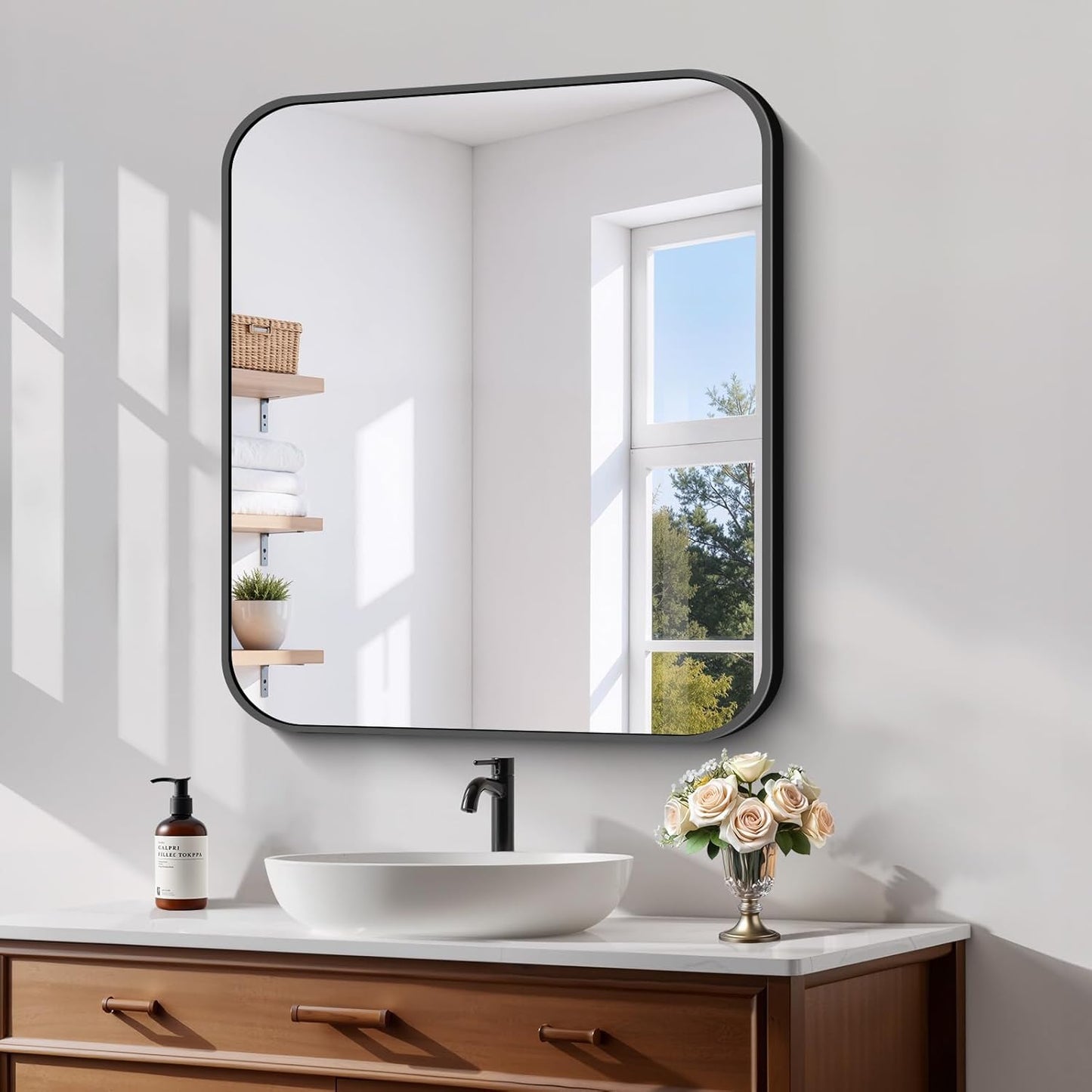 Koonmi Black Framed Bathroom Mirror - Modern Decor 30x22 Inch