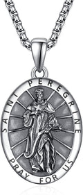 ADMETUS 925 Sterling Silver Saint Peregrine Medal Necklace