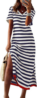 Womens Short Sleeve Color Block Maxi Dress - Flattering Summer Fit