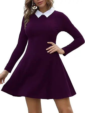 Aphratti Women's Long Sleeve Casual Peter Pan Collar Dress