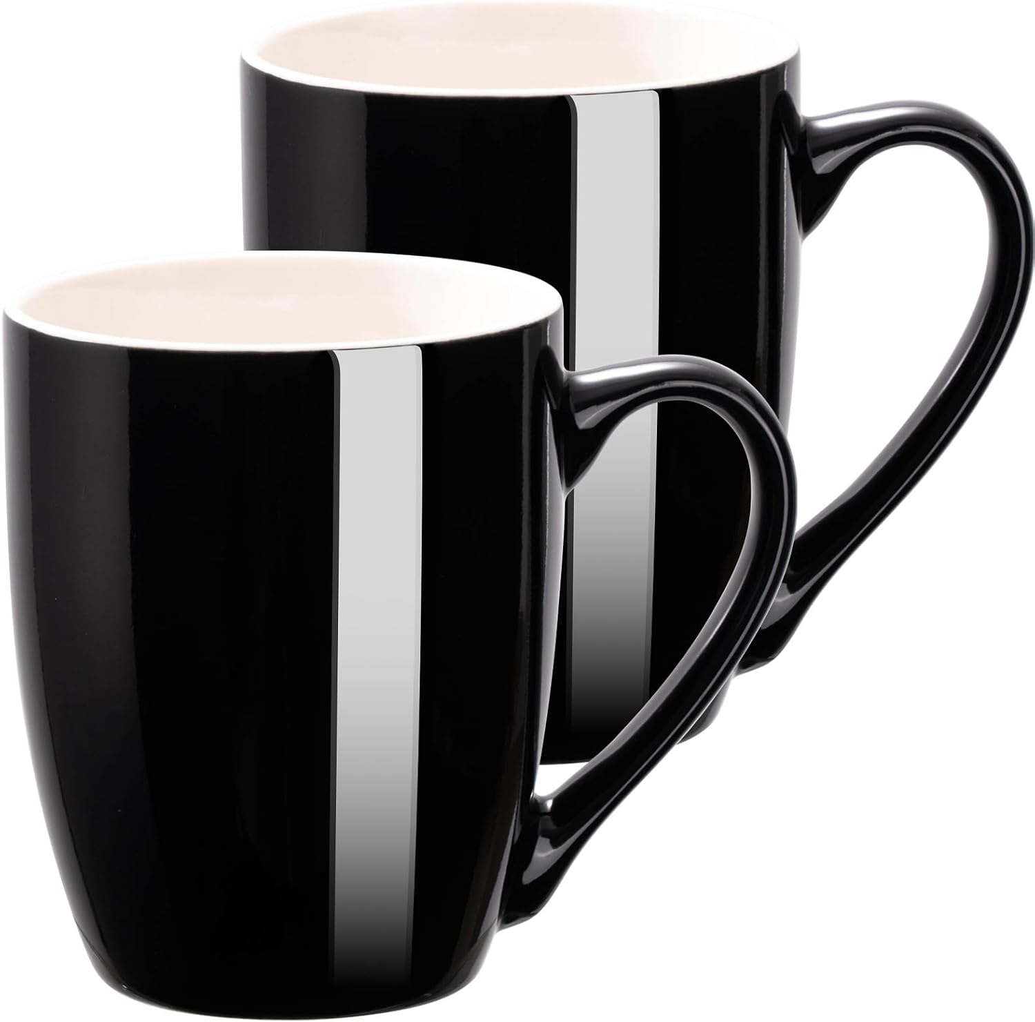 Set of 2 Black Ceramic Mugs - 12 Oz - Microwavable
