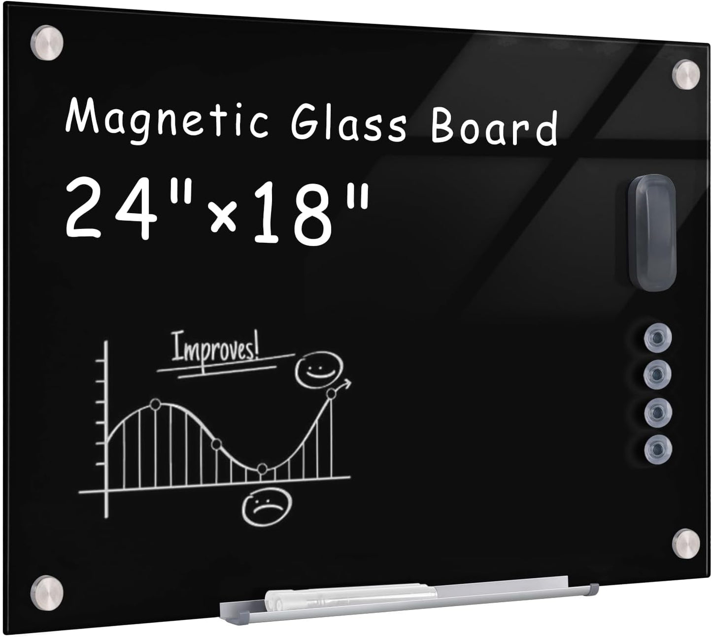 Magnetic Glass Whiteboard for Office, Home & School Use