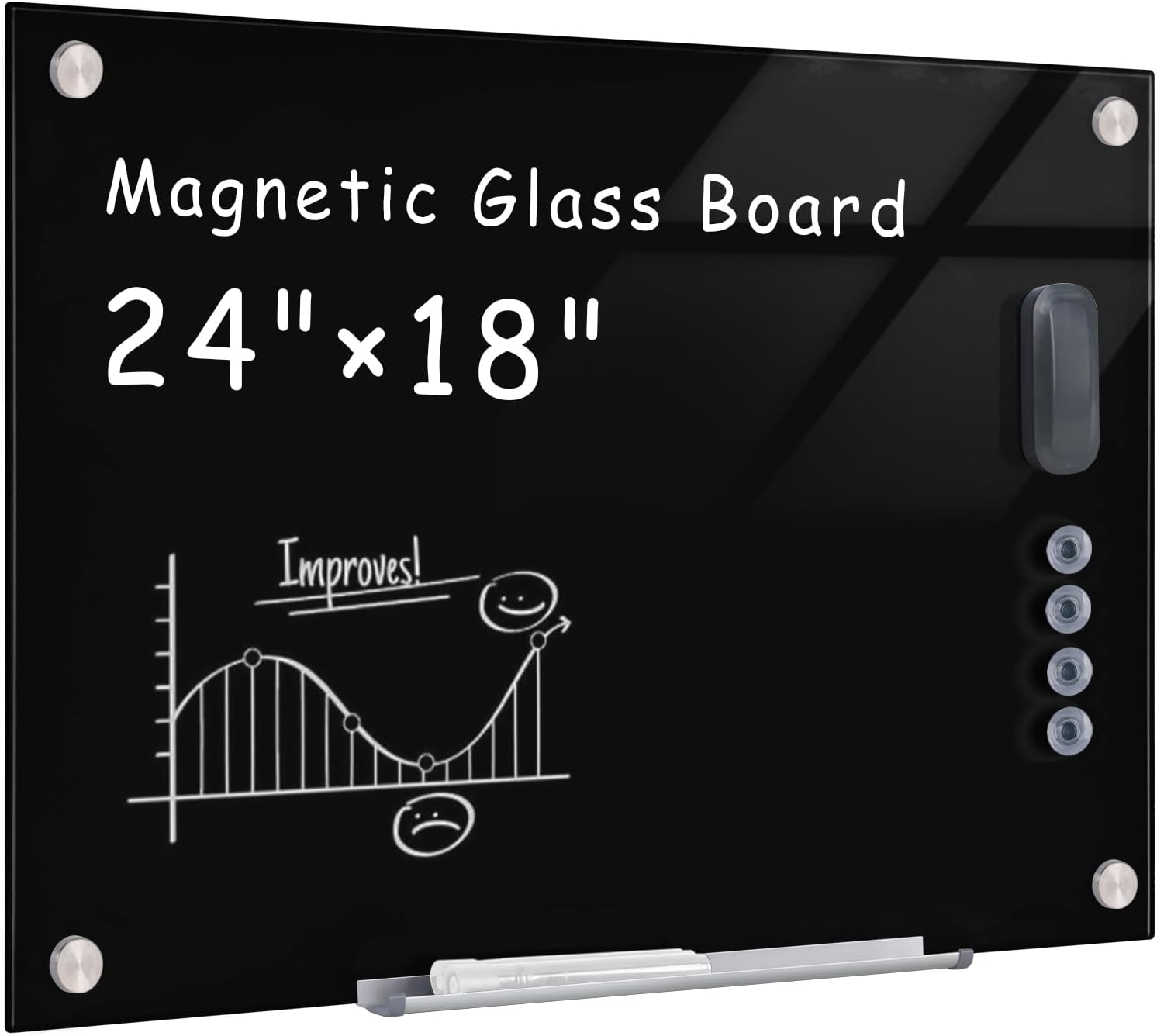 Magnetic Glass Whiteboard for Office, Home & School Use