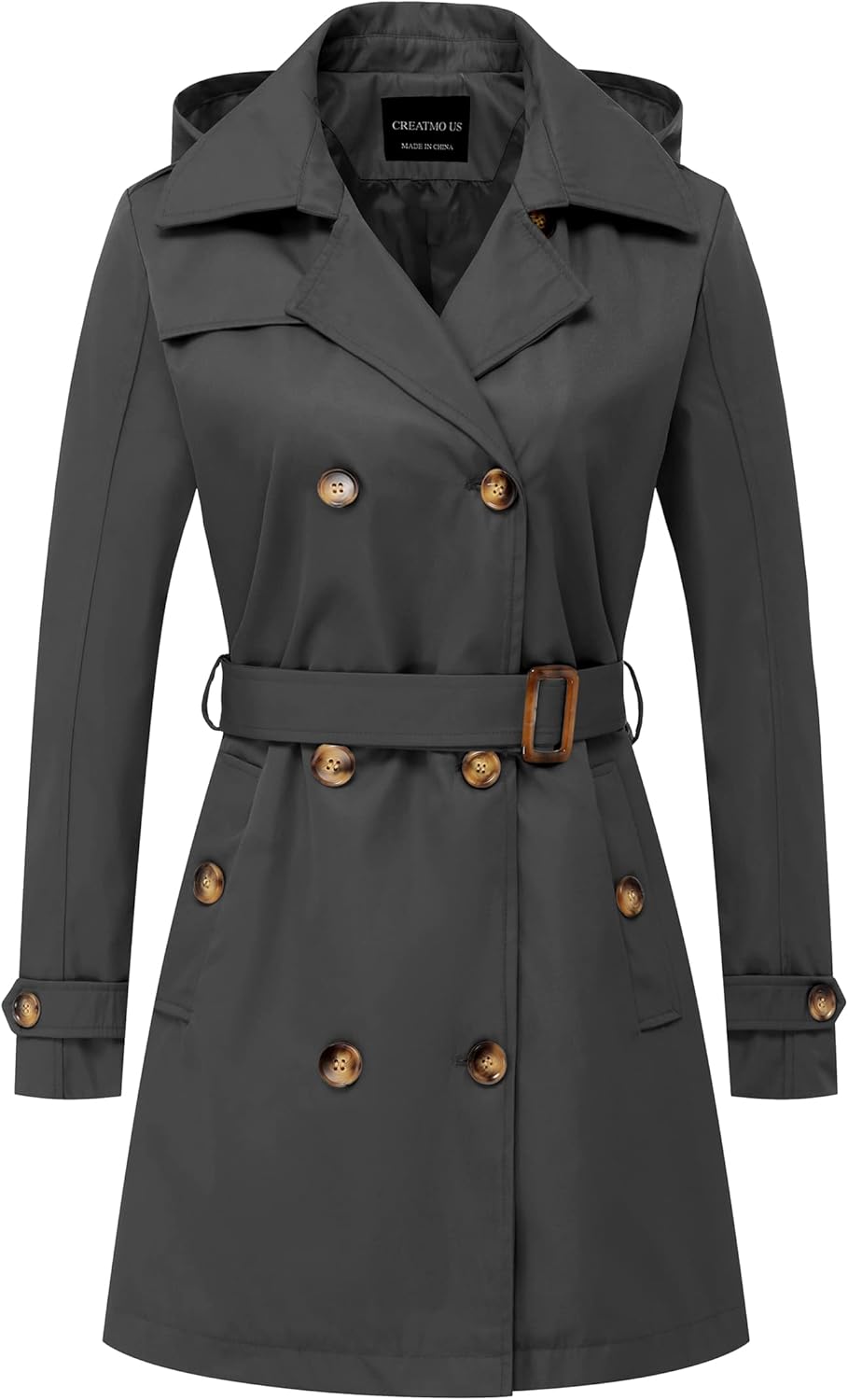 CREATMO US Women's Trench Coat - Classic Double-Breasted Style