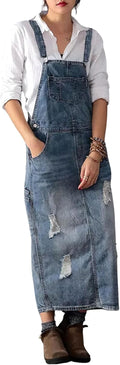 Distressed Denim Overall Dress A-Line Pinafore - Midi Jean Dress