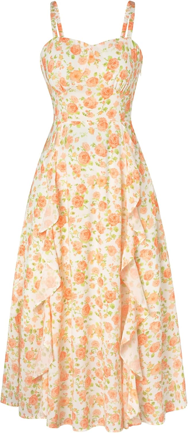 Boho Midi Sun Dresses for Women - Ruffle Casual Wedding Dress