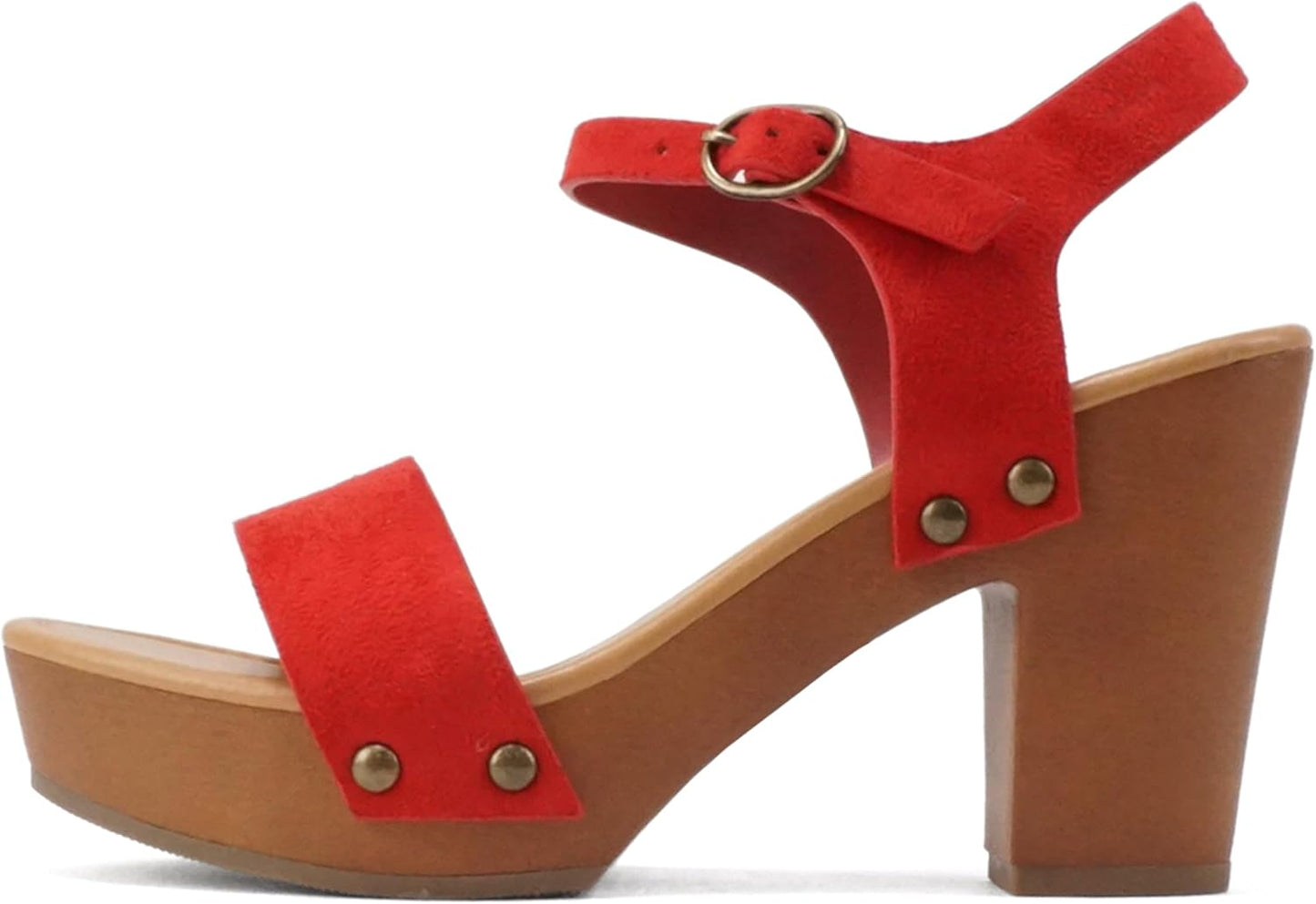 Soda Women's Bold Buckles Studded Wedge Sandal for Fashion