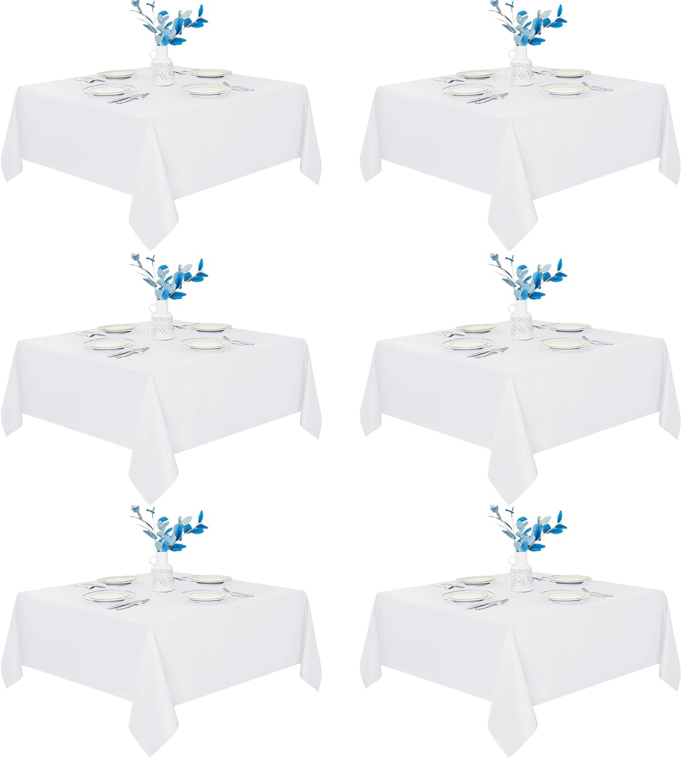Fitable 6 Pack White Square Tablecloths - Stain Resistant and Reusable