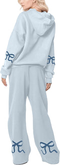 Two Piece Outfits Bow Graphic Hoodie and High Waist Sweatpants Set