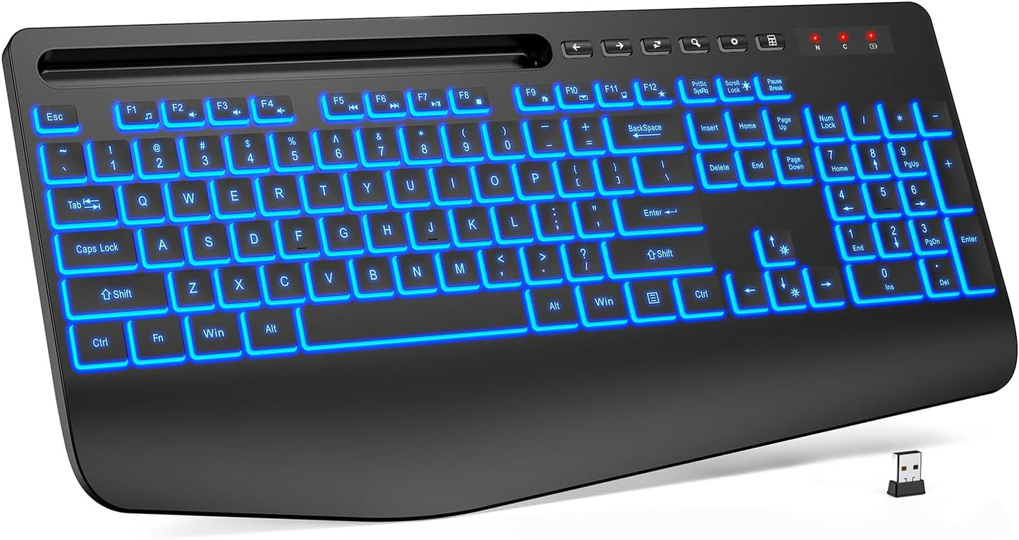 Wireless Keyboard with Wrist Rest & Phone Holder for Comfort