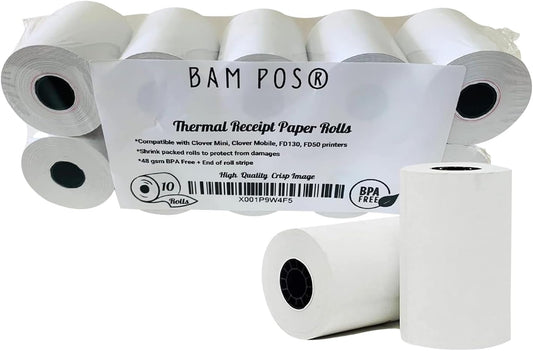 BPA Free Thermal Paper - for Clover, First Data, Verifone - 10 Rolls by BAM POS