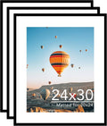 24x30 Picture Frame with 20x24 Mat Set of 3 - Safe Plexiglass Display