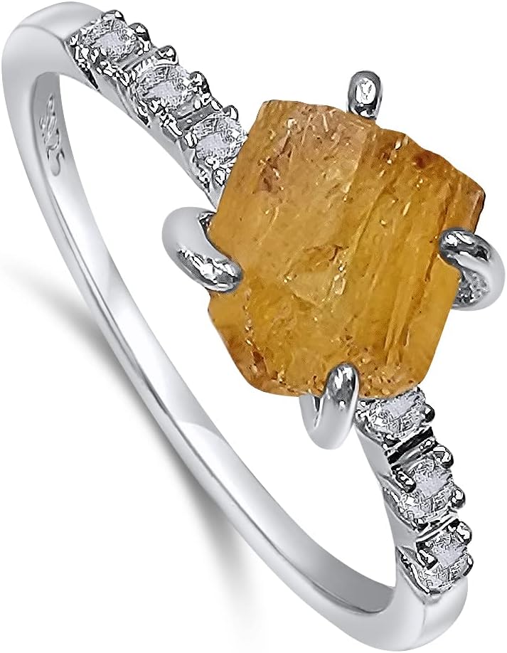 Real Raw Crystal Dainty Ring in White Gold for Birthstone Gifts