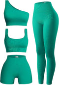 4 Piece Workout Sets For Women Ribbed Leggings Clothes Yoga Sets
