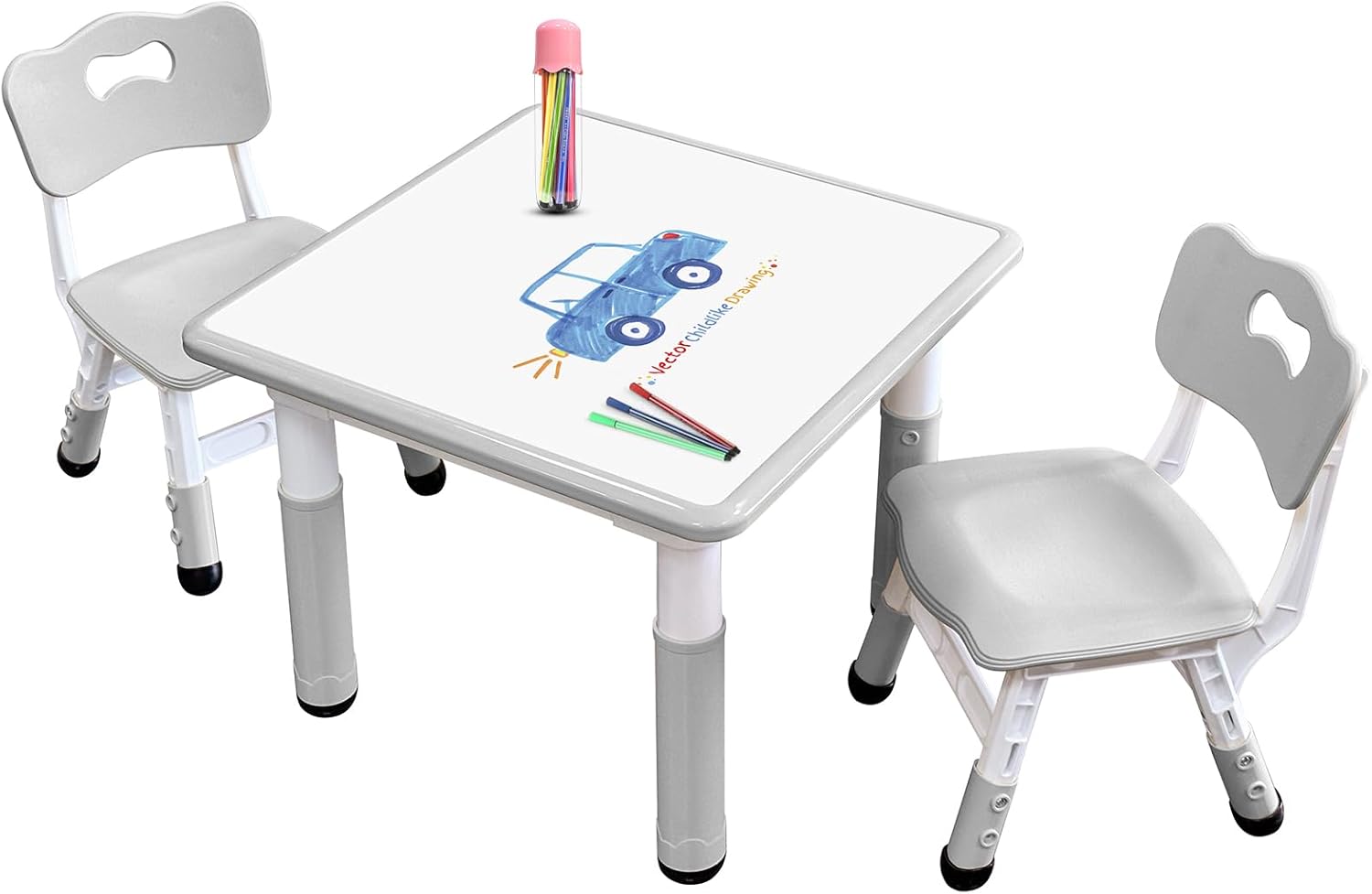 Kids Table & Chair Set with Adjustable Height for Ages 3-12