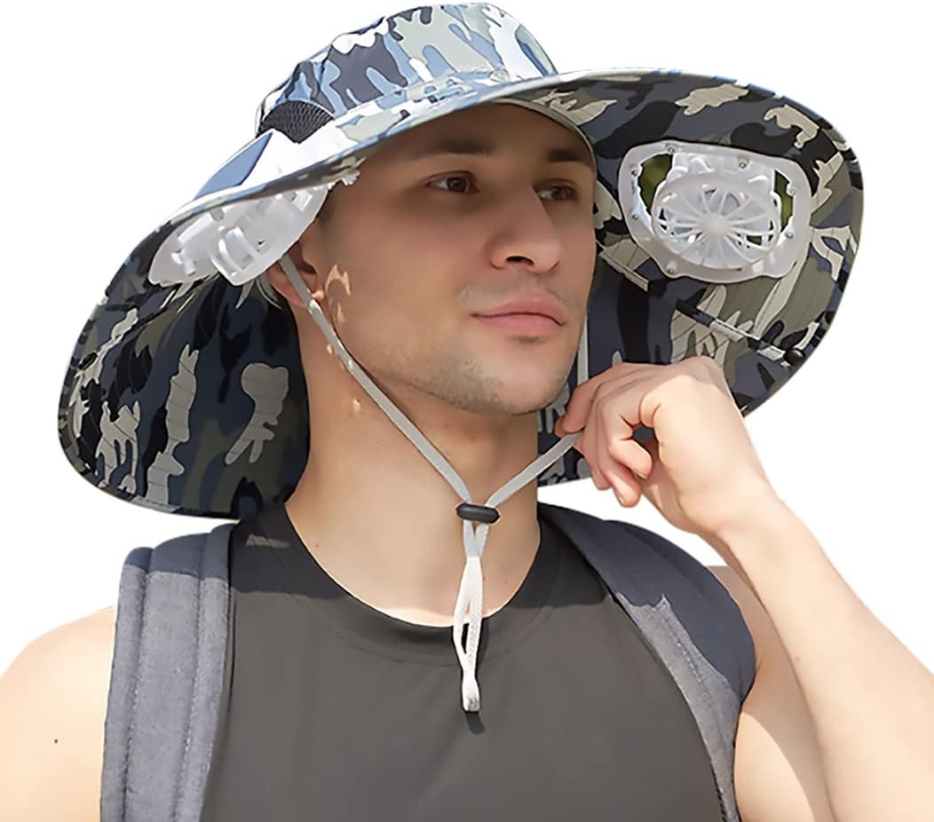 Mens Sun Hat with Dual Power Fan for Ultimate Summer Comfort