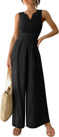 Jumpsuits for Women Summer Linen Romper V Neck Wide Leg - Dressy