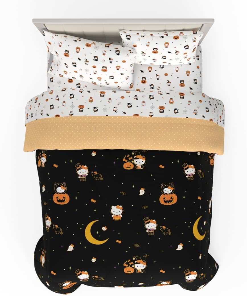 Sanrio Hello Kitty Halloween Pumpkin Full Bed Set for Cozy Nights