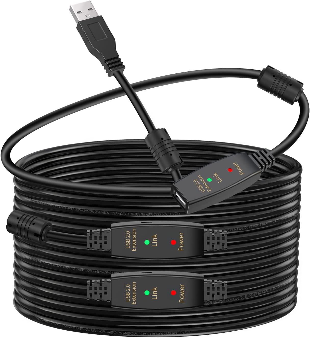 LDKCOK 100FT Active USB Extension Cable for High-Speed Data