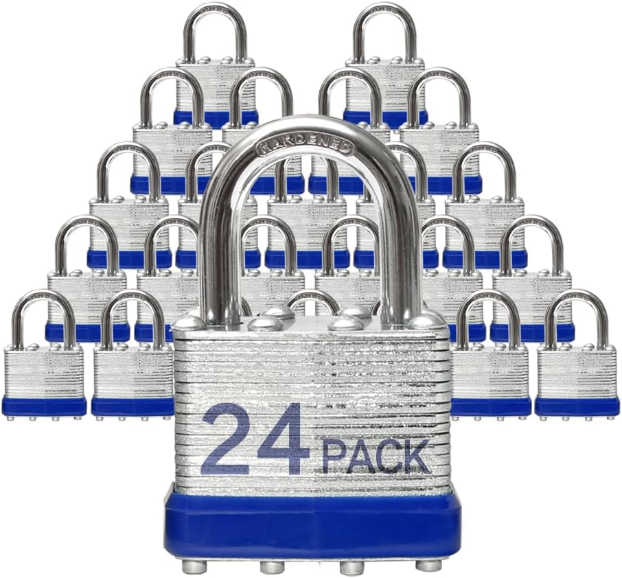 Lock Outdoor Padlocks - Laminated Steel Keyed Padlocks 24 Pack