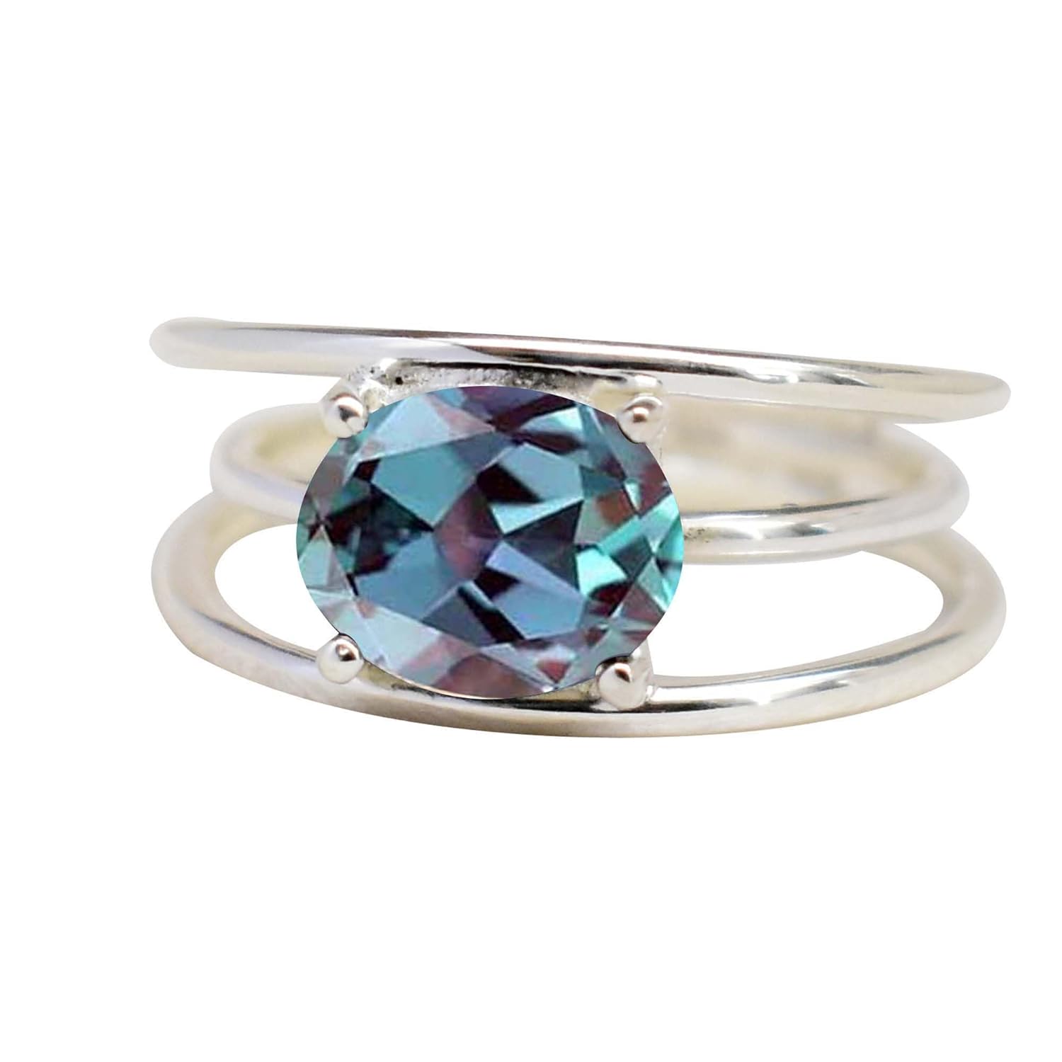 Color Changing Alexandrite Ring in 925 Sterling Silver for Women