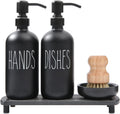 Matte Black Soap Dispenser Set with Tray and Brush - Sink Organizer