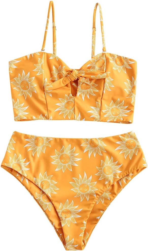 Stylish High Waisted Bikini Set with Keyhole Design for Women